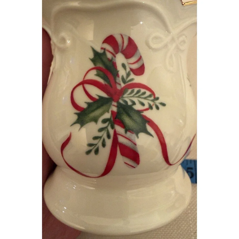 Lenox Holiday China Votive Candle Holder Candy Cane Holly Berries 24k Gold Trim